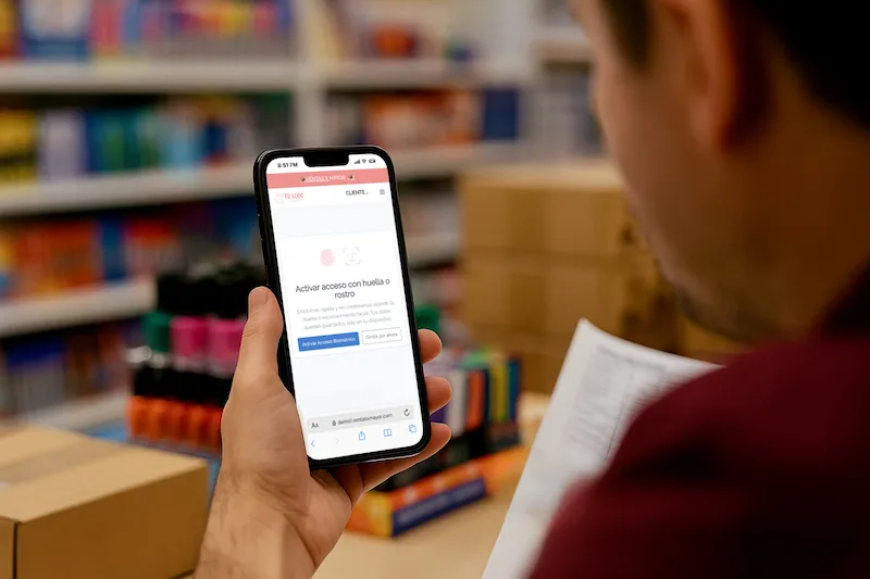Acceso biometrico y sin contraseña en ventasxmayor.com.mx