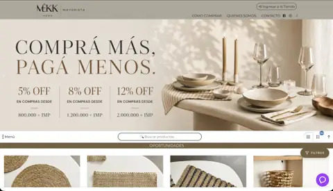 Tienda mayorista de deco y mesa MK, creada con VentasxMayor