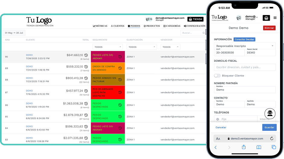 Sistema de gestión de pedidos mayoristas en VentasxMayor